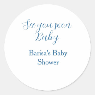 bis bald baby shower blau name datum einfach runder aufkleber