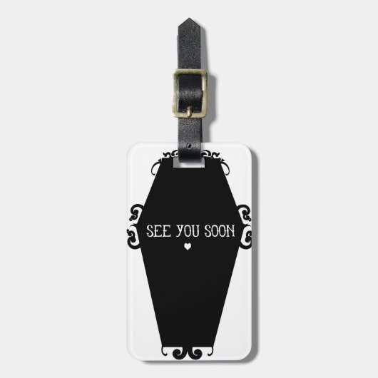 Bis bald Memento Mori Sarg-Entwurf Gepäckanhänger (Vorderseite vertikal)