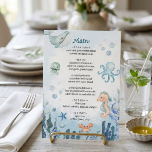 Bis bald Oktopus Seepferdchen Krebs Babyparty Menükarte