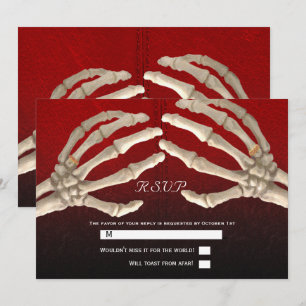 Bis dass der Tod Blutrotes Skelett Goldene Hochzei Einladung