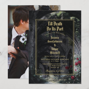 Bis dass der Tod die gotischen Ruinen Rosen Floral Einladung