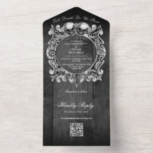 Bis dass der Tod Gothic Black Wood QR-Code Hochzei All In One Einladung