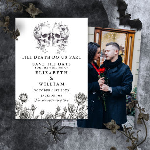 Bis dass der Tod Gothic-Totenköpfe Blumen Hochzeit Save The Date