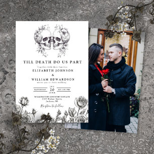 Bis dass der Tod Gothic-Totenköpfe Foto-Hochzeitse Einladung