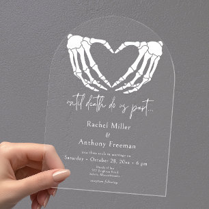 Bis dass der Tod Skelett Hände Arch Hochzeit Acryleinladungen