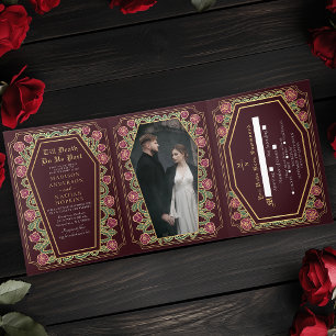 Bis dass der Tod uns scheidet Rose Red Gothic Hoch Dreifach Gefaltete Einladung