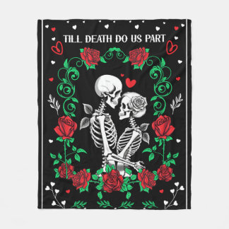 Bis dass der Tod uns scheidet Skelett-Paar rote Ro Fleecedecke