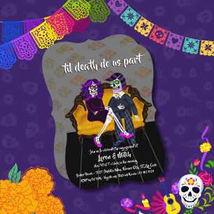 Bis dass der Tod uns scheidet Sugar Skulls Verlobu Einladung