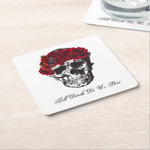 Bis der Tod macht uns Teil Rote Rose Napkin Rechteckiger Pappuntersetzer