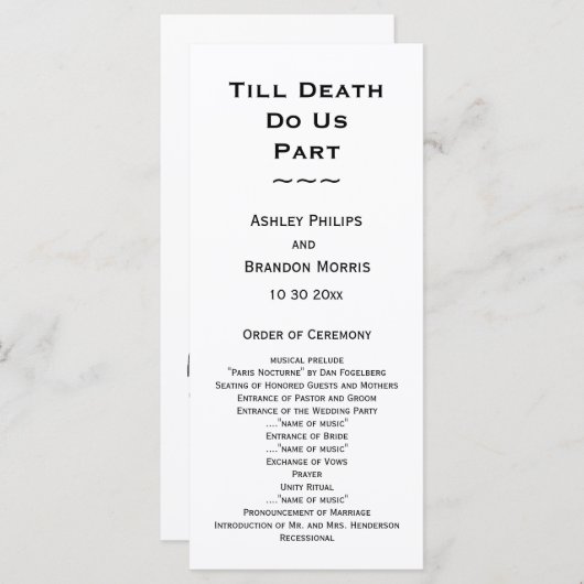 Bis der Tod macht uns Teil Skelett Hochzeit weiß Programm (Vorne/Hinten)