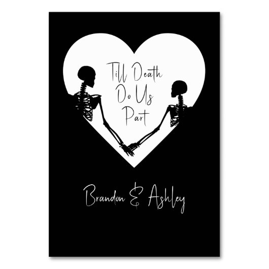 Bis der Tod macht uns Teil Skelett Hochzeit weiß Tischnummer (Rückseite)