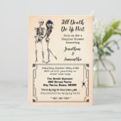 Bis der Tod, teilen wir Paare Dusche Skelett Einladung (Stehend Vorderseite)