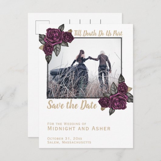 Bis der Tod uns Teil der gotischen Rose Save the D Ankündigungspostkarte (Vorne/Hinten)