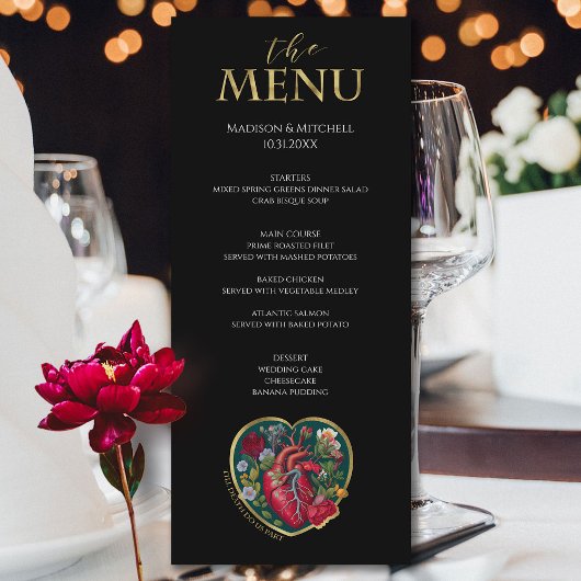 Bis der Tod uns Teil des Herzens Halloween Gold Menükarte