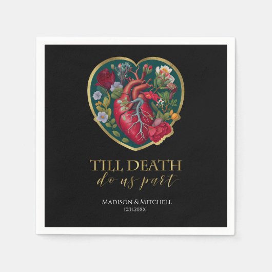 Bis der Tod uns Teil des Herzens Halloween Gold Serviette (Vorderseite)