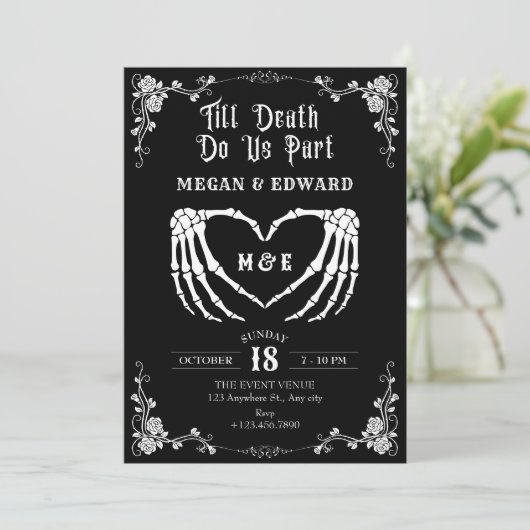 Bis der Tod uns Teil erhalten Schädel Hochzeit Einladung (Stehend Vorderseite)