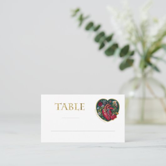 Bis der Tod uns Teil Goth Heart Gold Halloween Platzkarte (Stehend Vorderseite)