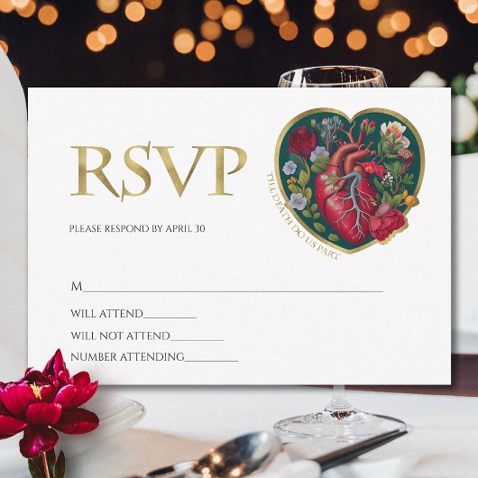 Bis der Tod uns Teil Goth Heart Gold Halloween RSVP Karte