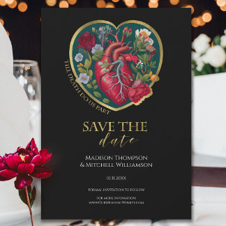 Bis der Tod uns Teil Goth Heart Gold Halloween Save The Date