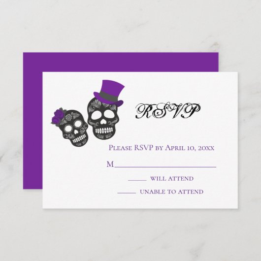 Bis der Tod uns Teil macht | Lila Hochzeit RSVP Karte (Vorne/Hinten)