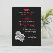 Bis der Tod uns Teil Skulls Red Black Wedding mach Einladung (Stehend Vorderseite)