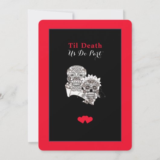 Bis der Tod uns Teil Skulls Red Black Wedding mach Einladung (Rückseite)