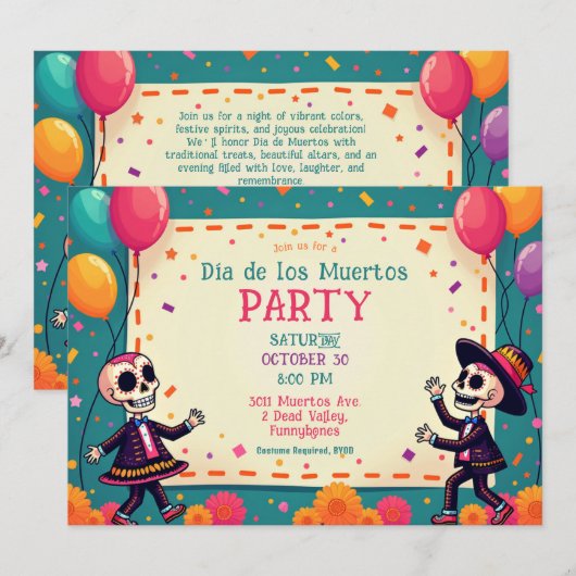 💀 bis Fiesta Einladung (Vorne/Hinten)