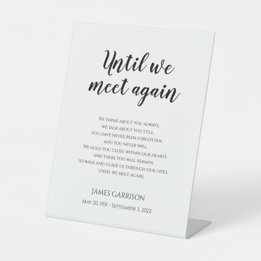 Bis wir uns wieder zur Feier des Lebensdenkmals tr Sockelschild (Vorderseite)