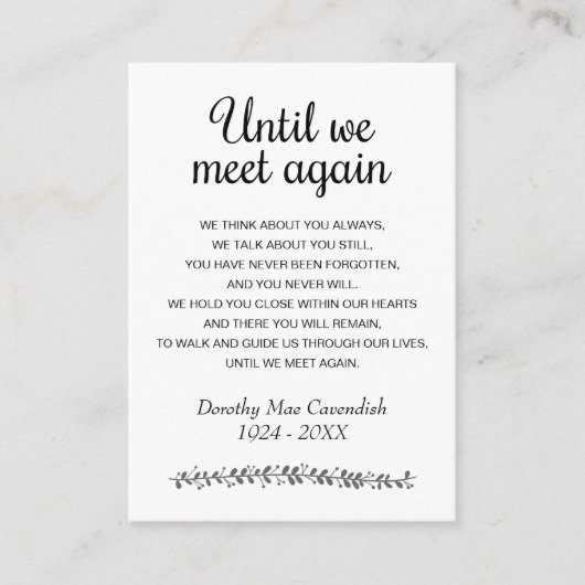 Bis wir wieder Beerdigung Gedicht Foto Gedenkstätt Begleitkarte (Vorderseite)