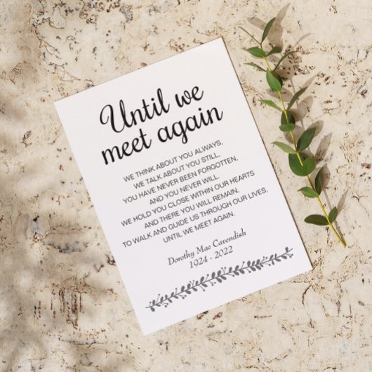 Bis wir wieder Beerdigung Gedicht Memorial treffen Postkarte