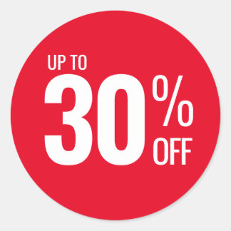 Bis zu 30 % Rabatt (dreißig) beim Verkauf kleiner  Runder Aufkleber