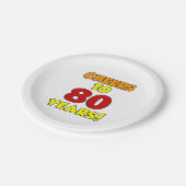 Bis zu 80 Jahre buntes Party Pappteller (Schrägansicht)