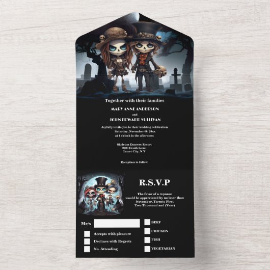 Bis zu den Skeletten der Todesbräute All In One Einladung (Innen)