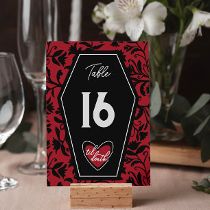 Bis-zu-Tod-Goth-Hochzeit-Blumen & Sarg Tischnummer