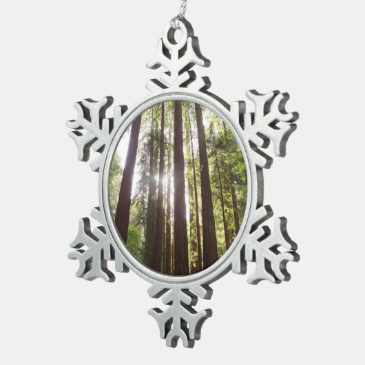 Bis zum Redwoods am Morgen Schneeflocken Zinn-Ornament (Rechts)