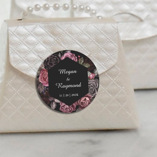 Bis zum Tod | Black Gothic Dark Floral Wedding Runder Aufkleber