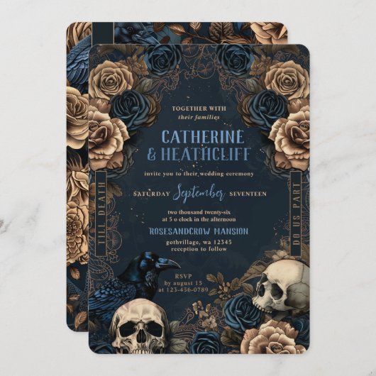 Bis zum Tod Blue Goth Hochzeit Einladung (Vorne/Hinten)