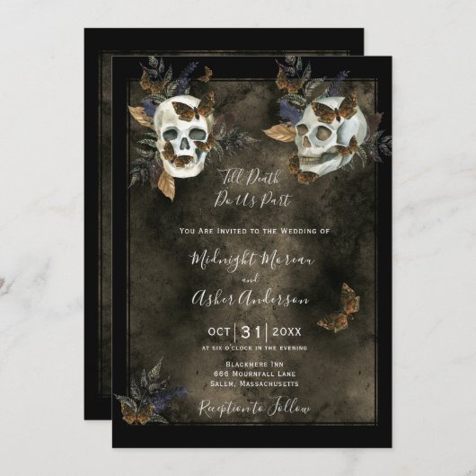 Bis zum Tod bringen uns die Skulls Gothic Wedding Einladung (Vorne/Hinten)
