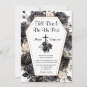 Bis zum Tod | Coffin Gothic Wedding Black Rose Einladung (Vorderseite)