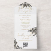 Bis zum Tod Gold Gothic Rose QR Code Hochzeit All In One Einladung (Innen Boden)