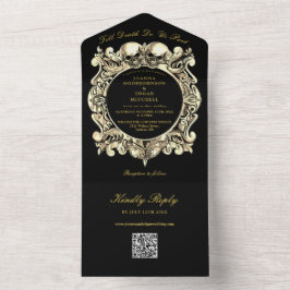 Bis zum Tod Gothic Black and Gold QR Code Hochzeit All In One Einladung