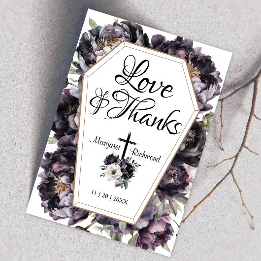 Bis zum Tod | Gothic Black Peonies Coffin Vielen D Dankeskarte