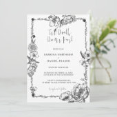 Bis zum Tod Gothic Handgezeichnete Blume Skull Einladung (Stehend Vorderseite)