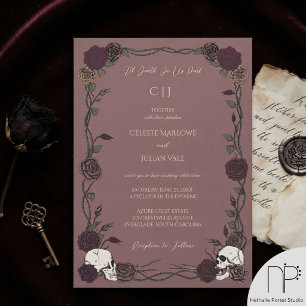 Bis zum Tod Gothic Rosen Mauve Pink Hochzeit Einladung