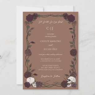 Bis zum Tod Gothic Rosen Tan Braune Hochzeit Einladung