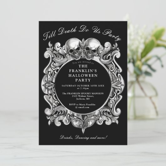 Bis zum Tod Gothic Skulls Erwachsene Halloween-Par Einladung (Stehend Vorderseite)