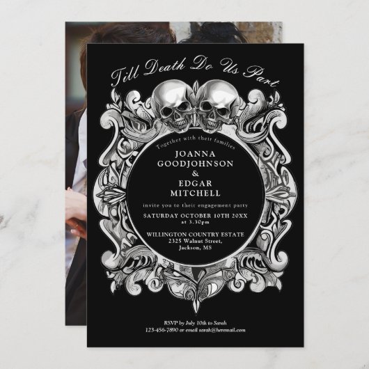 Bis zum Tod Gothic Skulls Foto Engagement Party Einladung (Vorne/Hinten)
