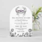 Bis zum Tod Gothic Skulls Foto Wedding Arch Einladung (Stehend Vorderseite)