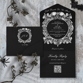 Bis zum Tod Gothic Skulls QR Code Hochzeit All In One Einladung