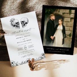 Bis zum Tod Gothic-Totenkopf-Foto-Schwarze Blumenh Einladung